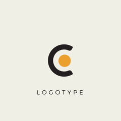 Obraz premium Creative letter C for logo and monogram. Minimal artistic style letter with yellow spot for education, festive and party or technology graphic. Vector typographic design