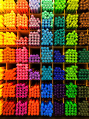 Assortment of colored pencils and markers in the store