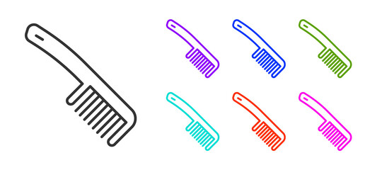 Black line Hairbrush icon isolated on white background. Comb hair sign. Barber symbol. Set icons colorful. Vector.