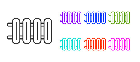 Fototapeta premium Black line Heating radiator icon isolated on white background. Set icons colorful. Vector.