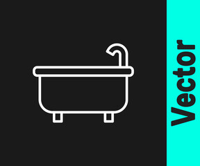 White line Bathtub icon isolated on black background. Vector.