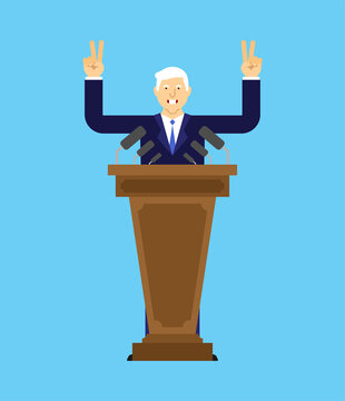Old Mr. President at podium. Elderly boss vector illustration
