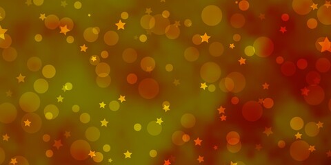 Dark Yellow vector backdrop with circles, stars.