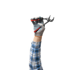 hand holds a construction tool pincer