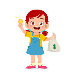 cute little kid girl carry bag of cash and coin