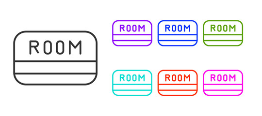 Black line Hotel key card from the room icon isolated on white background. Access control. Touch sensor. System safety, protection. Set icons colorful. Vector.