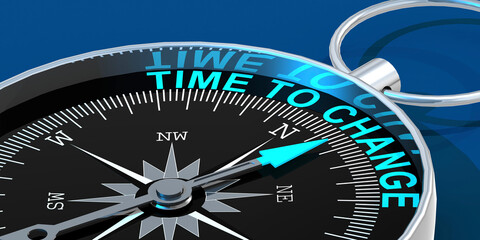 Compass needle pointing to word time to change