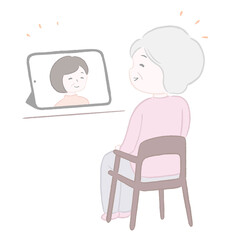 Fototapeta premium オンラインで話すおばあちゃん [ 娘 ]
