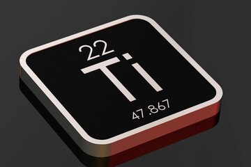 Titanium element from periodic table on black square block