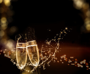 Sparkling wine, champagne, glasses, New Year's Eve, Cheers New Year - 408768036