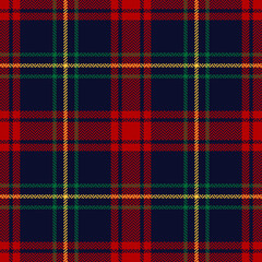 Tartan plaid pattern in red, green, blue, yellow. Herringbone textured multicolored seamless checked background for Christmas flannel shirt, tablecloth, or other modern winter holiday textile print. - 408768207