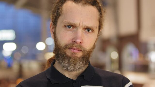 Close-up portrait of disappointed blond mature man caucasian hipster guy feels annoyed at failure losses sighing sadly pouting lips making unhappy face, looking frustrated, tired and bored concept.