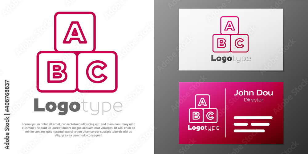 Poster logotype line abc blocks icon isolated on white background. alphabet cubes with letters a,b,c. logo 
