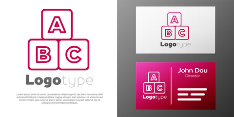 Logotype line ABC blocks icon isolated on white background. Alphabet cubes with letters A,B,C. Logo design template element. Vector.