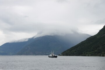 Ship in the Norwegian fjord.