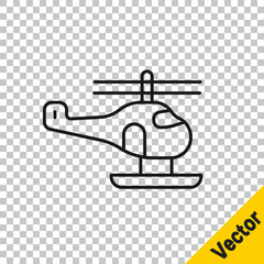 Black line Helicopter aircraft vehicle icon isolated on transparent background. Vector.