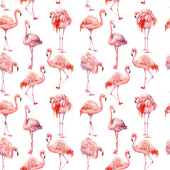 Flamingo pattern, Pink flamingo isolated background, watercolor illustration, seamless pattern