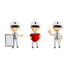 Airplane Pilot Cartoon Character Set Aircraft Captain in Uniform