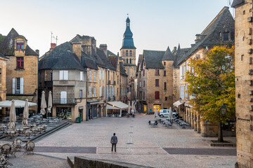 empty streets of sarlat la caneda town, France