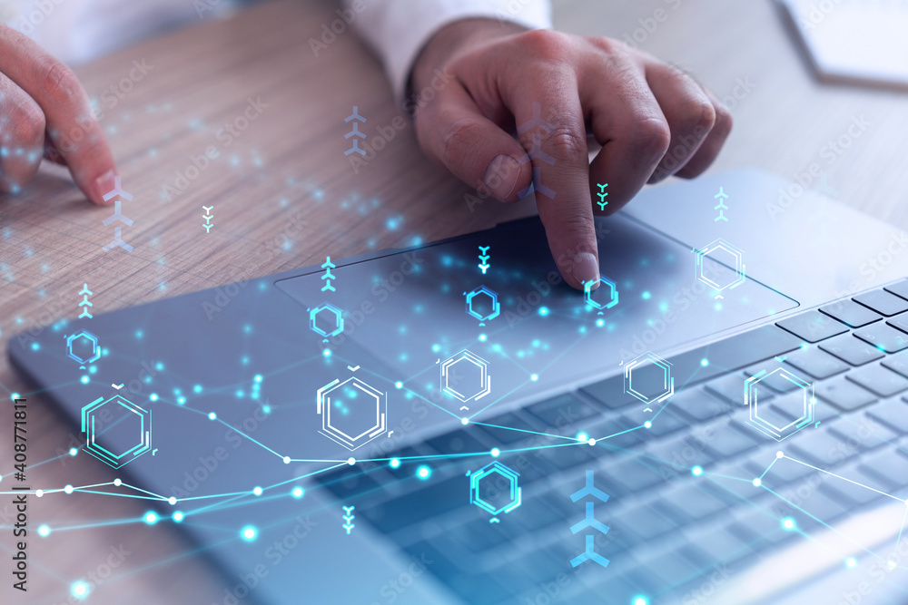 Poster hands typing the keyboard to create innovative software to change the world and provide a completely
