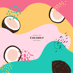 Vector frame with doodle coconut and abstract elements. Hand drawn illustrations.