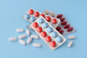 Medicine pills. Background made from colorful pills, tablets and capsules.