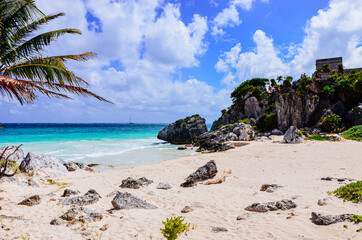 The beautifully natural Tulum coastline in Mexico.