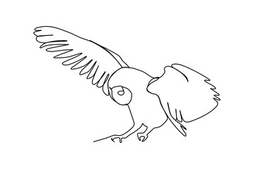 An owl bird pouncing, hunting a pray. Continuous one line drawing - obrazy, fototapety, plakaty