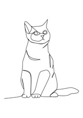 Domestic cat illustration - Continuous one line drawing