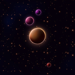 Surreal background 3d illustration of cosmos planets with liquid digital art texture in dark space with stars and beautiful colors of universe