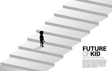 Silhouette of boy standing on stair step. Concept of education solution and future of children.