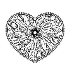 Black and white patterned heart. Valrntine's Day coloring page
