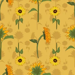 Foto op Canvas Sunflowers seamless vector pattern design © Elinnet