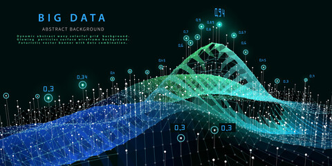 Abstract analytical background with color grid  analyze  data. Big data. Analytics algorithms data. Quantum cryptography concept.  Banner for business, science and technology.