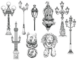 Fototapeta na wymiar Vector set of decorative ancient architectural elements