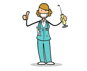 Pflegekraft mit Impfstoff gegen Coronavirus gibt Daumen hoch