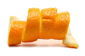 Swirly orange peel isolated on white background