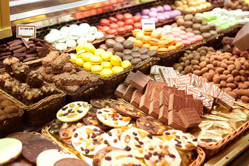 delicious chocolate sweets on counter