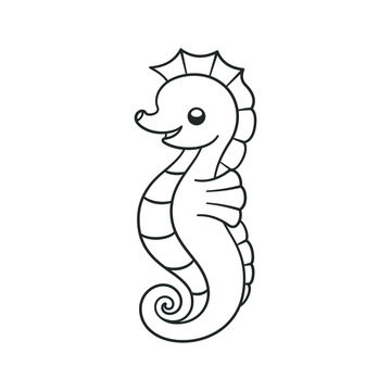 recommend clip art: Cute happy seahorse cartoon character outline. Clipart vector illustration. Simple easy coloring book activity page for kids.