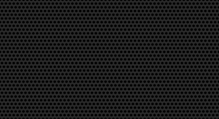 Black metal grill texture steel background. Perforated metal sheet. Black technical background. 3D realistic vector illustration.