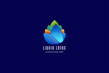 colorful water lotus logo template design isolated on blue background.