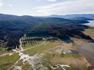 Aerial view of Zhrebchevo Reservoir, Bulgaria