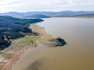 Aerial view of Zhrebchevo Reservoir, Bulgaria