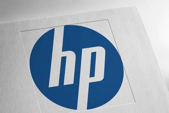 HP logo on textured paper
