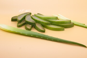 Ecue Vera plant ecological sliced sliced on rose background