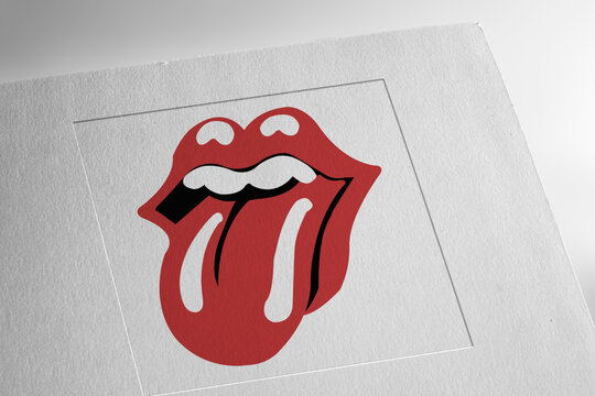 Rolling Stones logo on textured paper