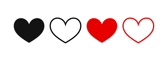 Red, black and outline hearts icons set.
