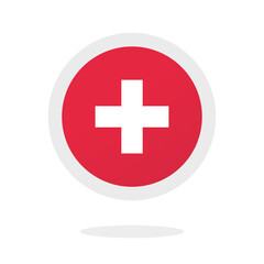 Medical cross plus round circle icon vector, idea of Switzerland sign, pharmacy logo element concept isolated red color