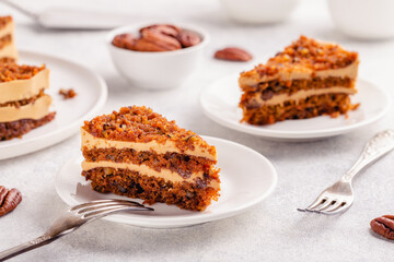 Vegan homemade carrot cake with pecans.