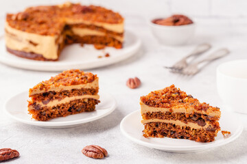 Vegan homemade carrot cake with pecans.